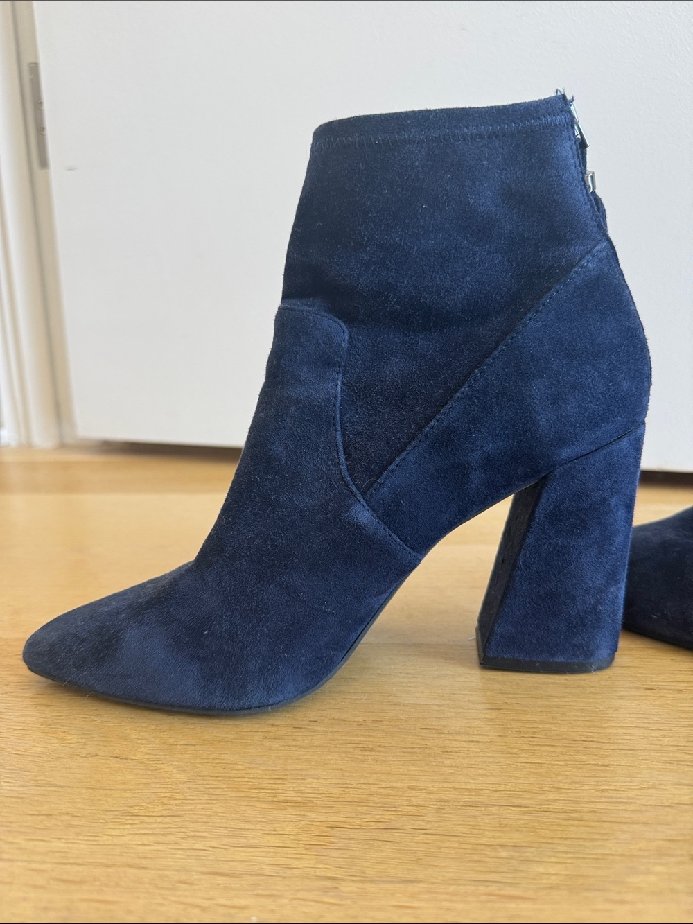 Kenneth Cole Navy Suede Block Heel Ankle Booties